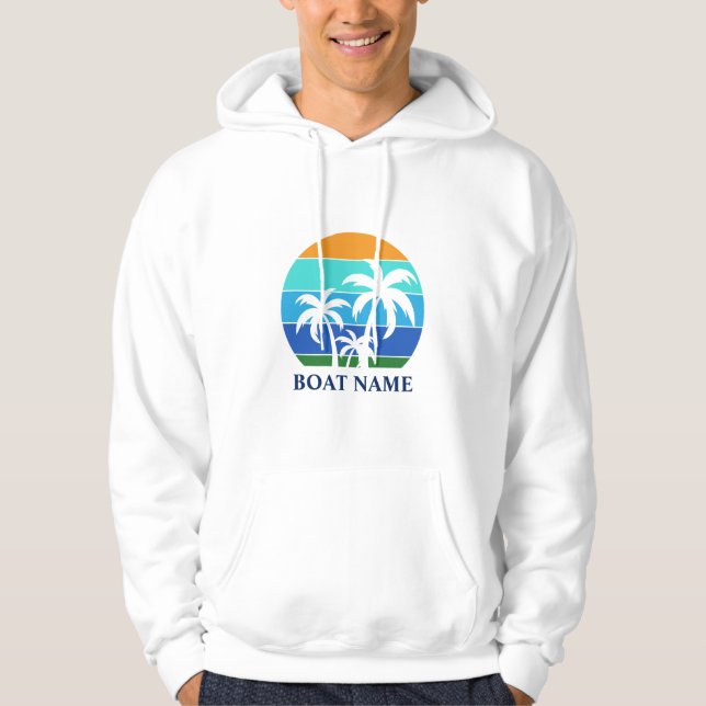 Boat Namn Sol Handflatan Träd Hoodie (Framsida)