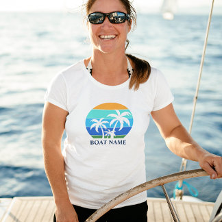 Boat Namn Sol Handflatan Träd White T Shirt