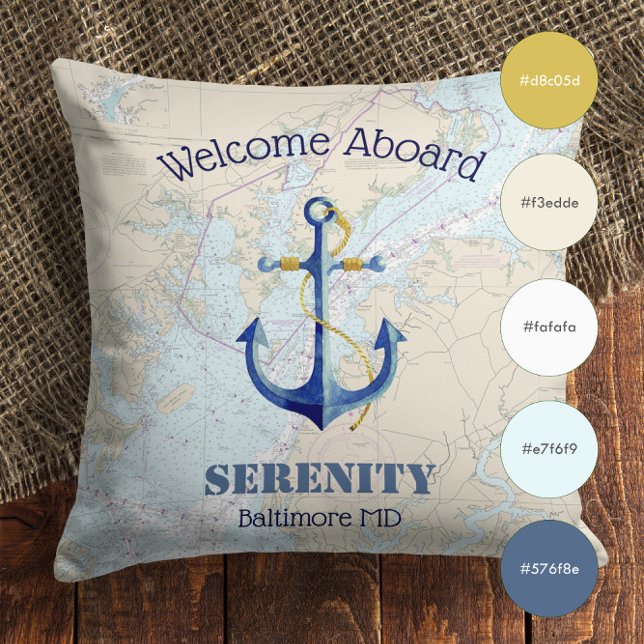 Boat Namn ⚓️ Välkommen ombord Chesapeake Bay Bay Kudde (Boat Name ⚓️ Welcome Aboard Chesapeake Bay Outdoor Pillow)