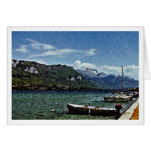 Boat och berg i Sjö i Annecy Frankrike OBS Kort