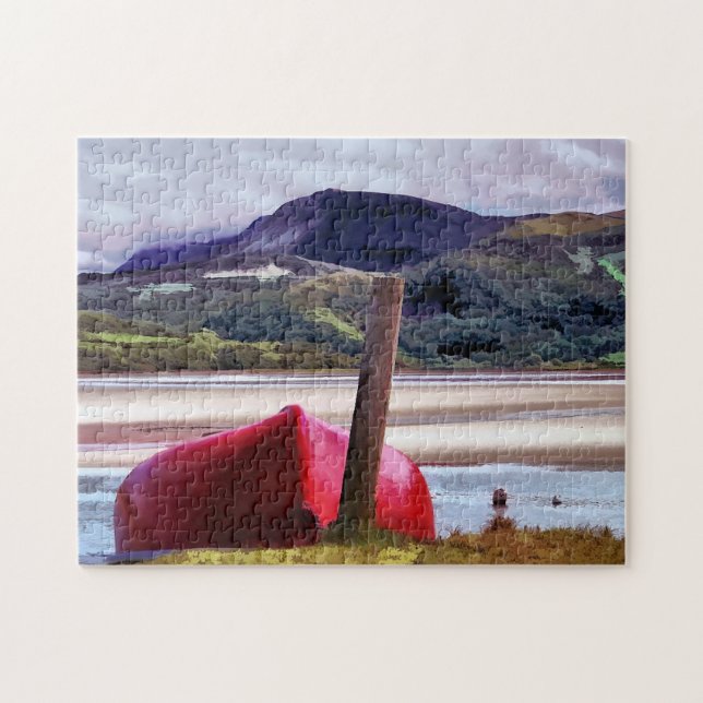 BOAT OCH MOUNTAIN LANDSCAPE PUSSEL (Horisontell)