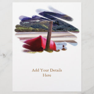 BOAT OCH MOUNTAIN LANDSCAPE REKLAMBLAD