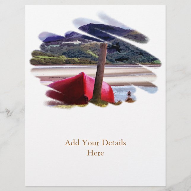 BOAT OCH MOUNTAIN LANDSCAPE REKLAMBLAD (Framsidan)