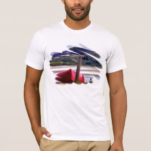BOAT OCH MOUNTAIN LANDSCAPE T SHIRT