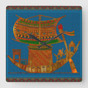 Boat of Reeds Egyptian Folk Art Fyrkantig Klocka