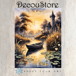 Boat on a Lake at Sunset Decoupage