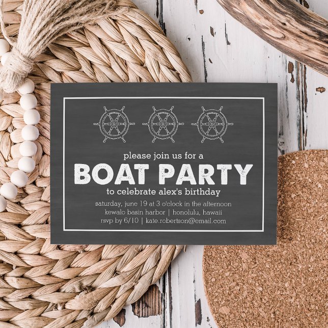 Boat Party Black & White Chalkboard Birthday Inbjudningar (Skapare uppladdad)