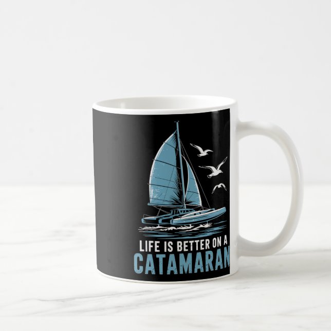 Boat Sailing Boating Sailor Catamaran Sailing  Kaffemugg (Höger)