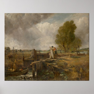 Boat som passerar ett lås - konstallerat poster