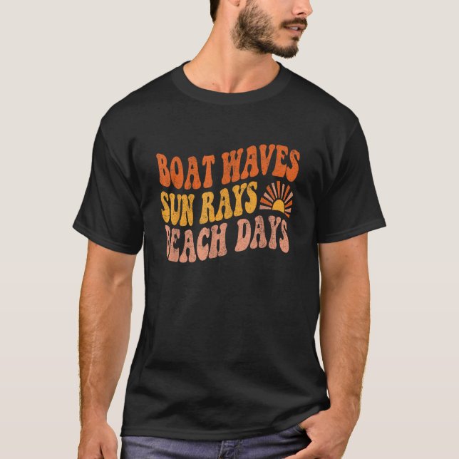 Boat Vågar Sol Rays Beach Days Cute Retro Summer V T Shirt (Framsida)