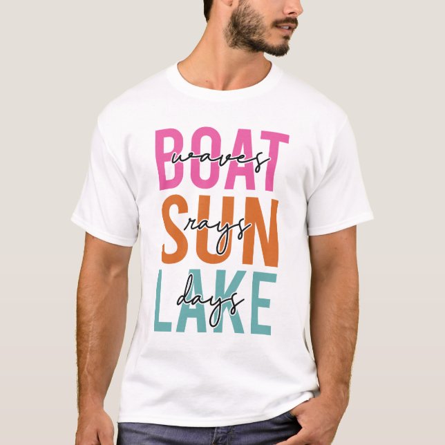 Boat Vågar Sol Rays Sjö Dag Retro T Shirt (Framsida)