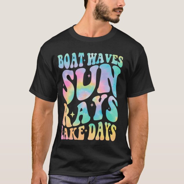 Boat Vågar Sol Rays Sjö, dagar Retro Summer Vacati T Shirt (Framsida)