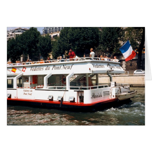 Boat vid floden Seine i Paris-kortet Hälsningskort (Framsidan Horizontal)