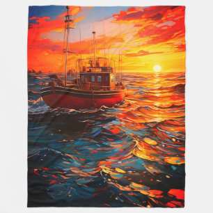 Boat vid Sunset Fleecefilt