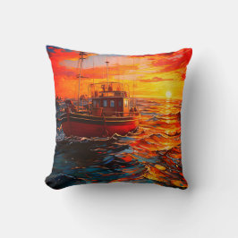 Boat vid Sunset Kudde