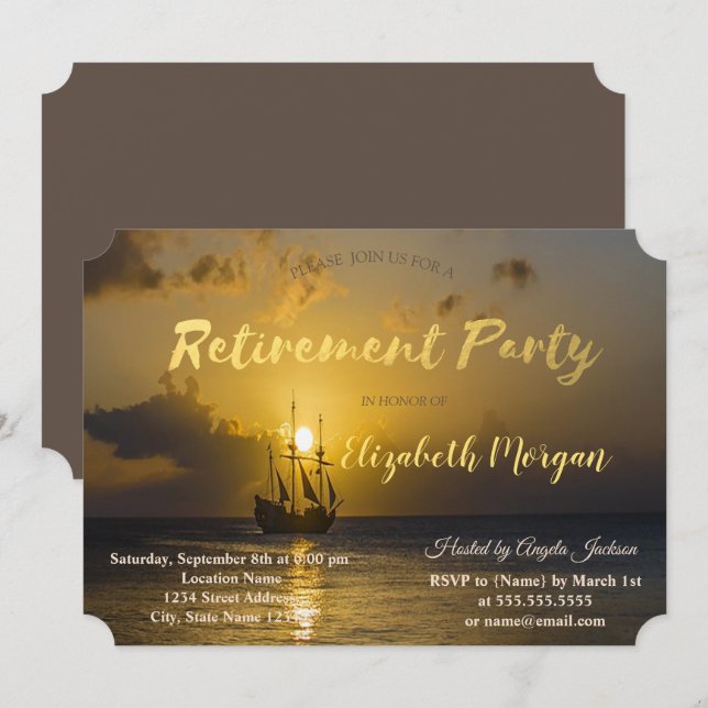 Boat vid sunset Pension Party Inbjudningar (Fram/baksida)