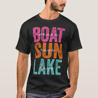Boat Waves Sun Rays Lake Day Retro Summer Vacation T Shirt