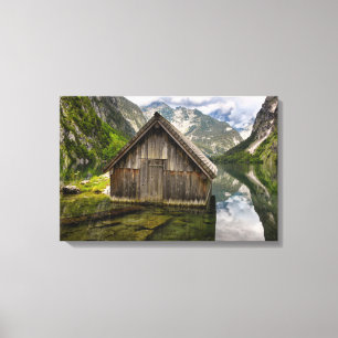 Boathouse i Obersee sjö i Tysklanda Alpernor Canvastryck