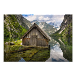 Boathouse i Obersee sjö i Tysklandare Alpernor Fototryck