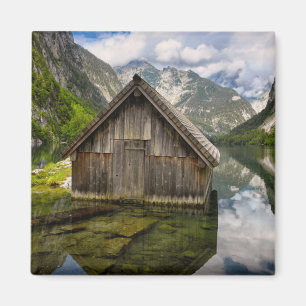 Boathouse i Obersee sjö i Tysklandare Alpernor Magnet