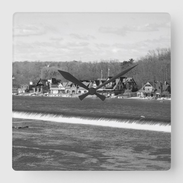 Boathouse Row Vinter b/w Fyrkantig Klocka (Framsida)
