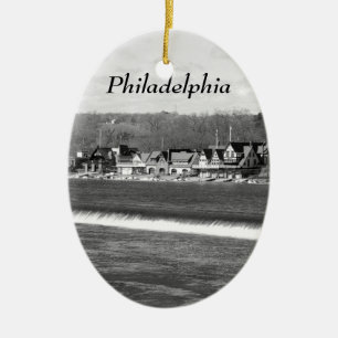 Boathouse Row Vinter b/w Julgransprydnad Keramik