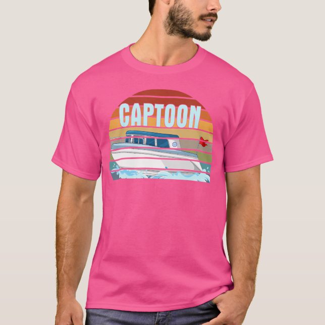 Boating Captoon Pontoon Tritoon Kapten Pontoon Bo T Shirt (Framsida)