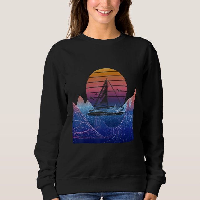 Boating Sailing Sailor Vaporwave Sunset Sail Boat  T Shirt (Framsida)
