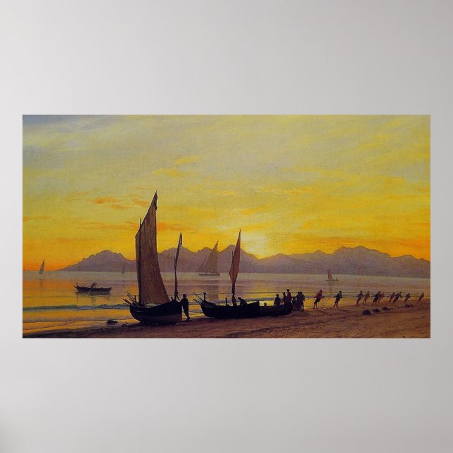 Boats Ashore vid Sunset, Albert Bierstadt Poster (Framsidan)