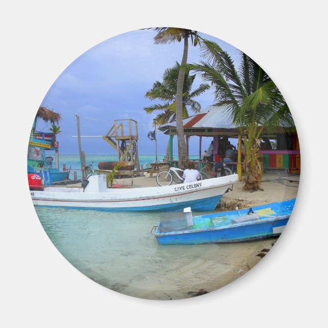 Boats i Caye Caulker, Belize Magnet (Framsidan)