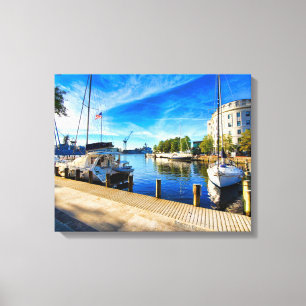 Boats i Portsmouth Virginia i centrala staden Canvastryck