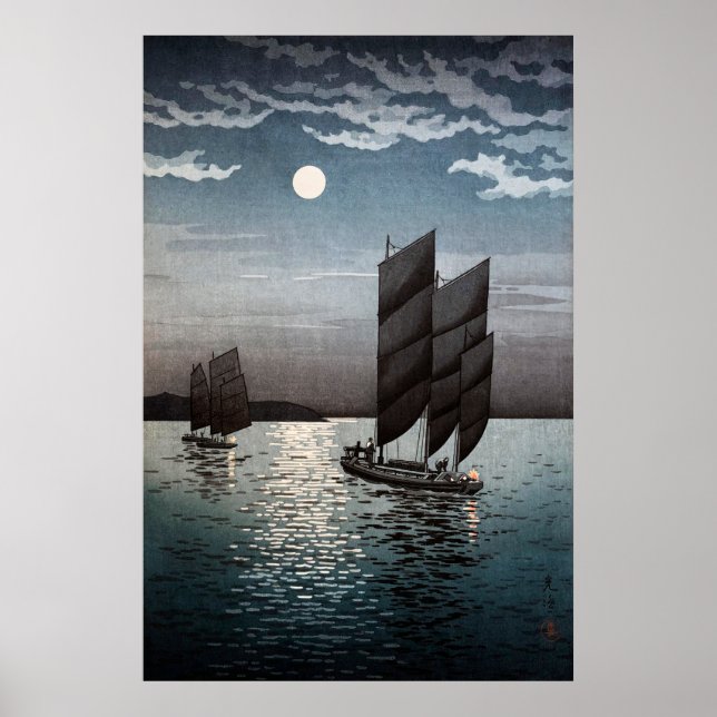 Boats i Shinagawa av Tsuchiya Koitsu Poster (Framsidan)