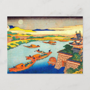 Boats och Måne Katsushika Hokusai Vykort