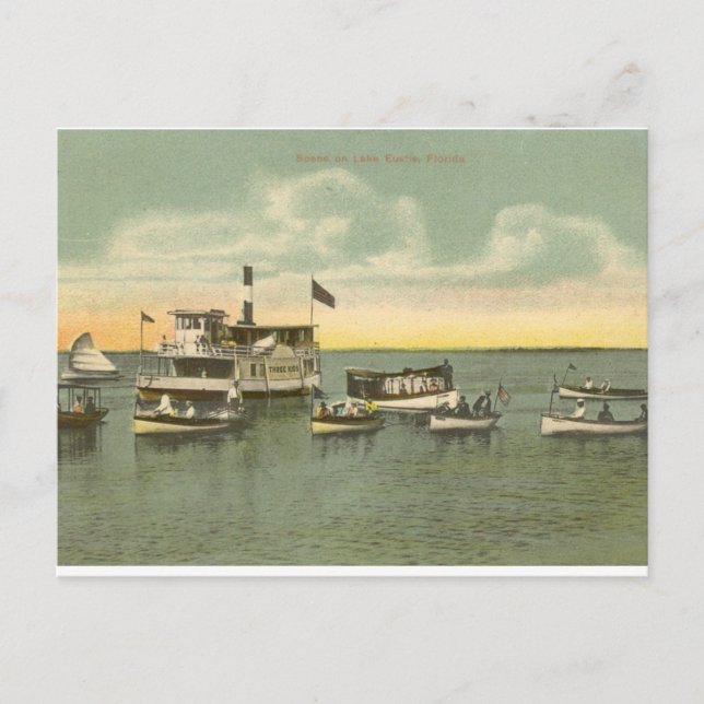 Boats on Sjö Eustis, Florida - 1910 Vykort (Framsida)