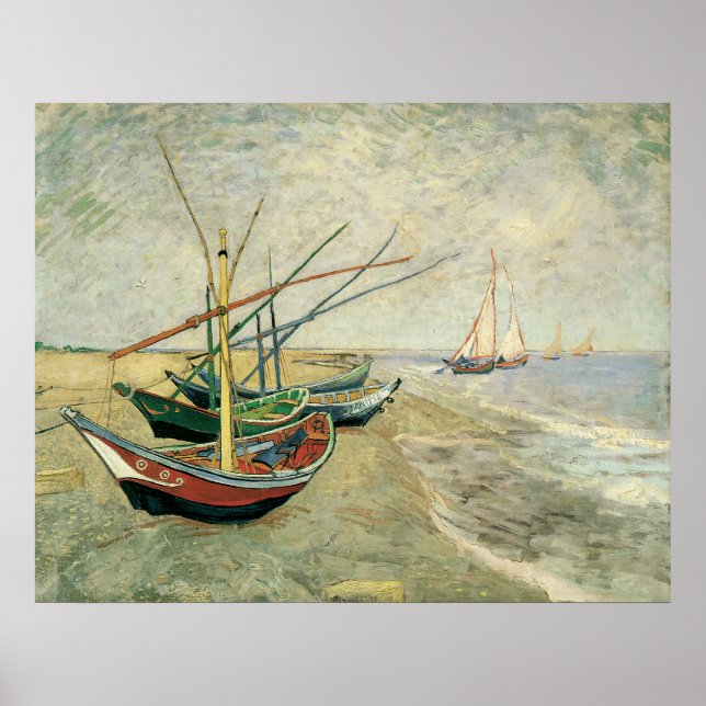 Boats på stranden vid Saintes-Maries-Van Gogh Poster (Framsidan)