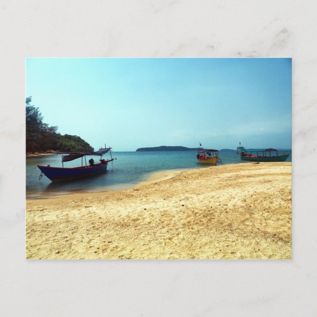 Boats på Tropical Island Beach, Kambodja Vykort (Framsida)