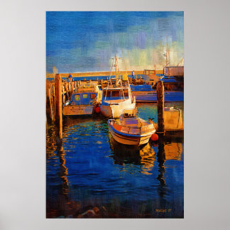 Boats, solnedgång, Morro Bay, Calif Poster