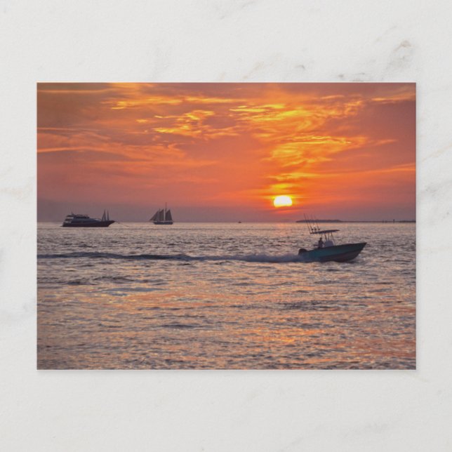 Boats vid Nyckel, Väster, Florida, Sunset Vykort (Framsida)