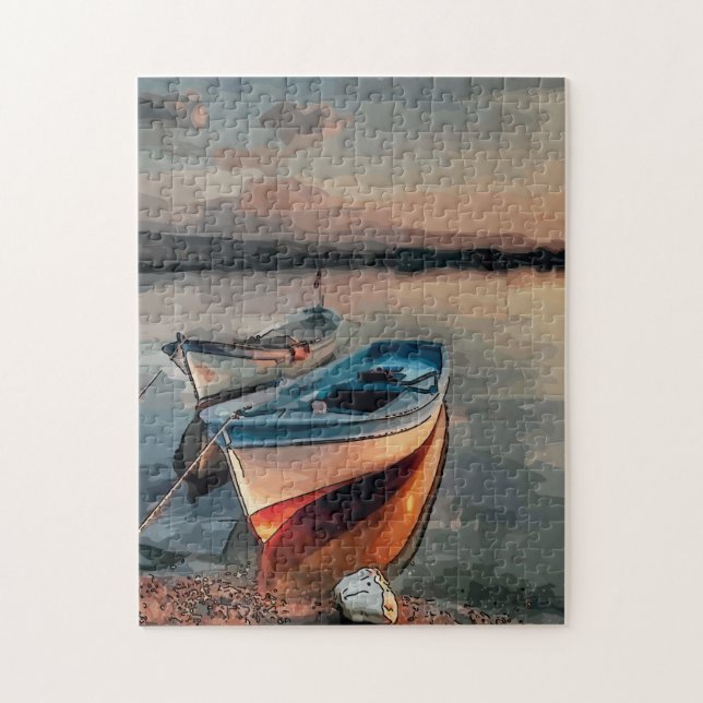 Boats vid solnedgång pussel (Vertikal)