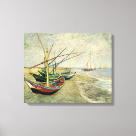 Boats vid stranden vid Saintes-Maries Canvastryck