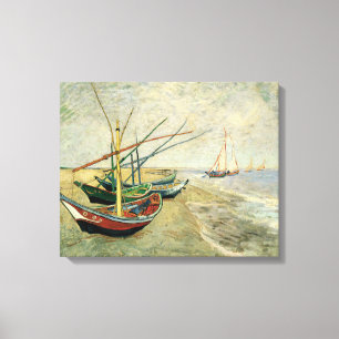 Boats vid stranden vid Saintes-Maries Canvastryck
