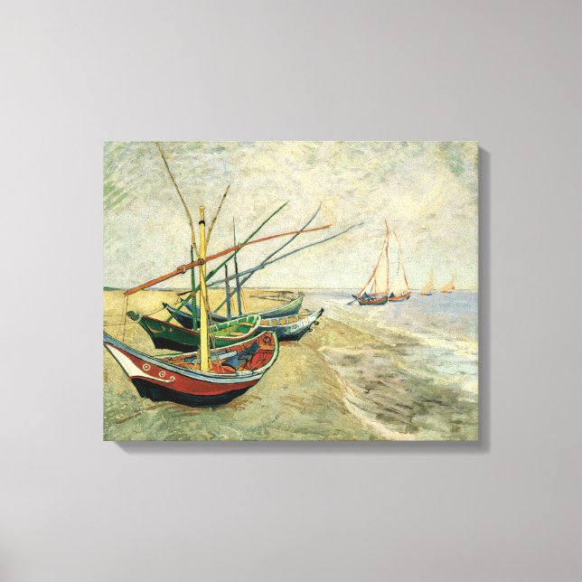 Boats vid stranden vid Saintes-Maries Canvastryck (Framsida)