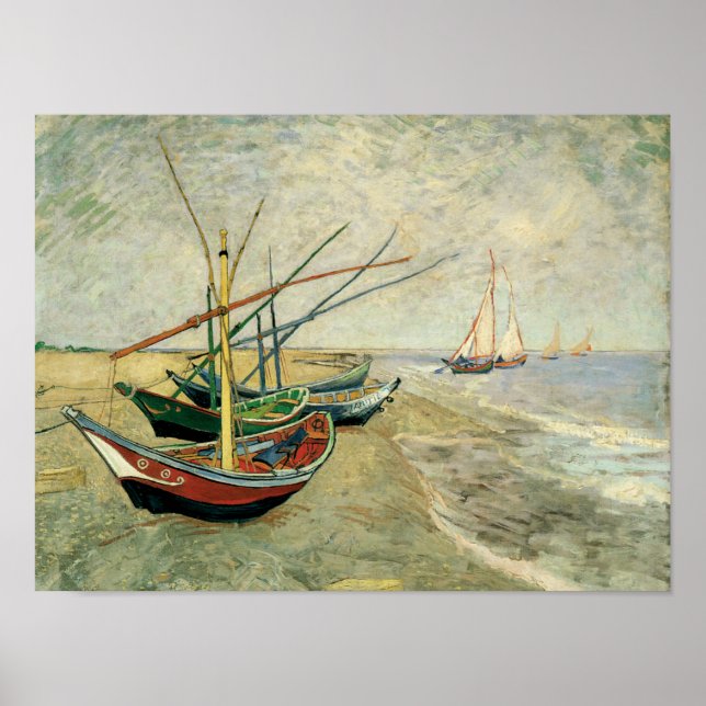 Boats vid stranden vid Saintes-Maries Poster (Framsidan)