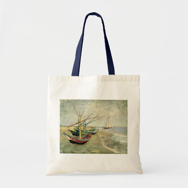 Boats vid stranden vid Saintes-Maries Tygkasse (Framsidan)