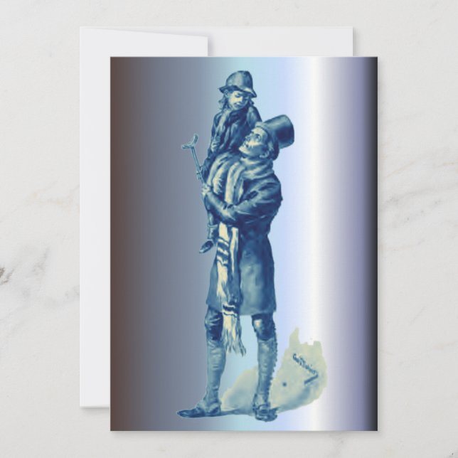 Bob Cratchit håller Tiny Tim jul Sång Julkort (Framsida)