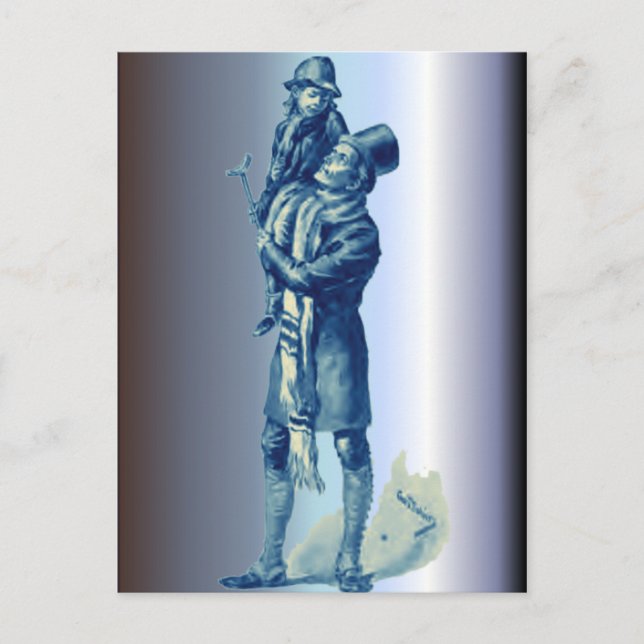 Bob Cratchit Holding Tiny Tim jul Sång Helg Vykort (Framsida)