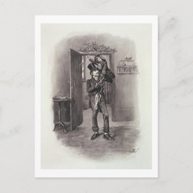 Bob Cratchit och Tiny Tim, från Charles Dickens: Vykort (Framsida)