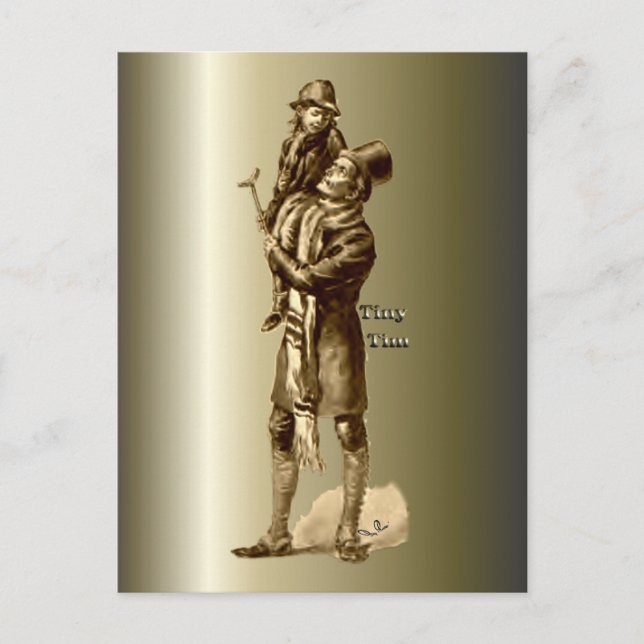 Bob Cratchit och Tiny Tim God Sång Helg Vykort (Framsida)