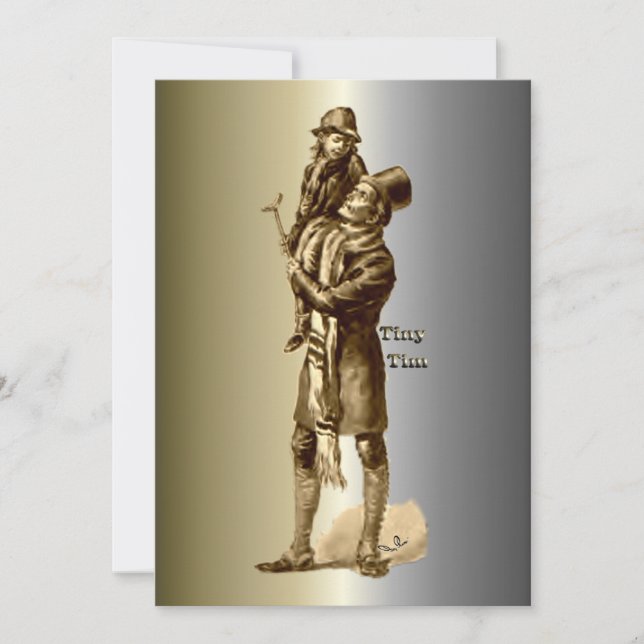 Bob Cratchit och Tiny Tim God Sång Julkort (Framsida)