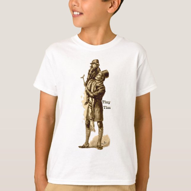 Bob Cratchit och Tiny Tim i A jul Sång Tee Shirt (Framsida)